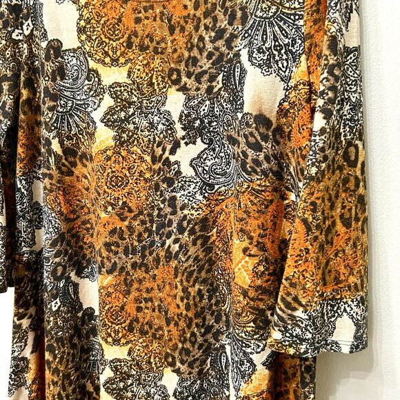 Lbisse Dress Women's 1X Orange Black Tan Knee Length Shift 3/4 Sleeve Abstract - Picture 8 of 11